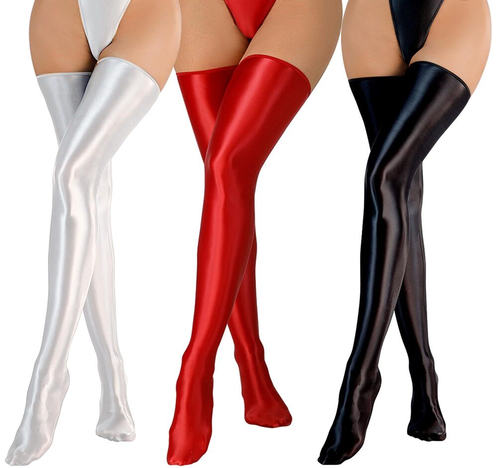 2905 Smooth Glossy Knee High Stockings Oil Shiny Over Knee Socks Stretch